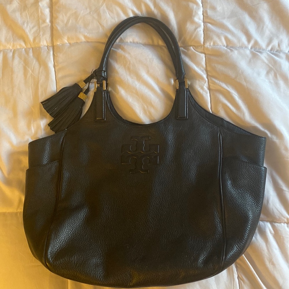 Tory Burch Black Leather Tote with Tassel